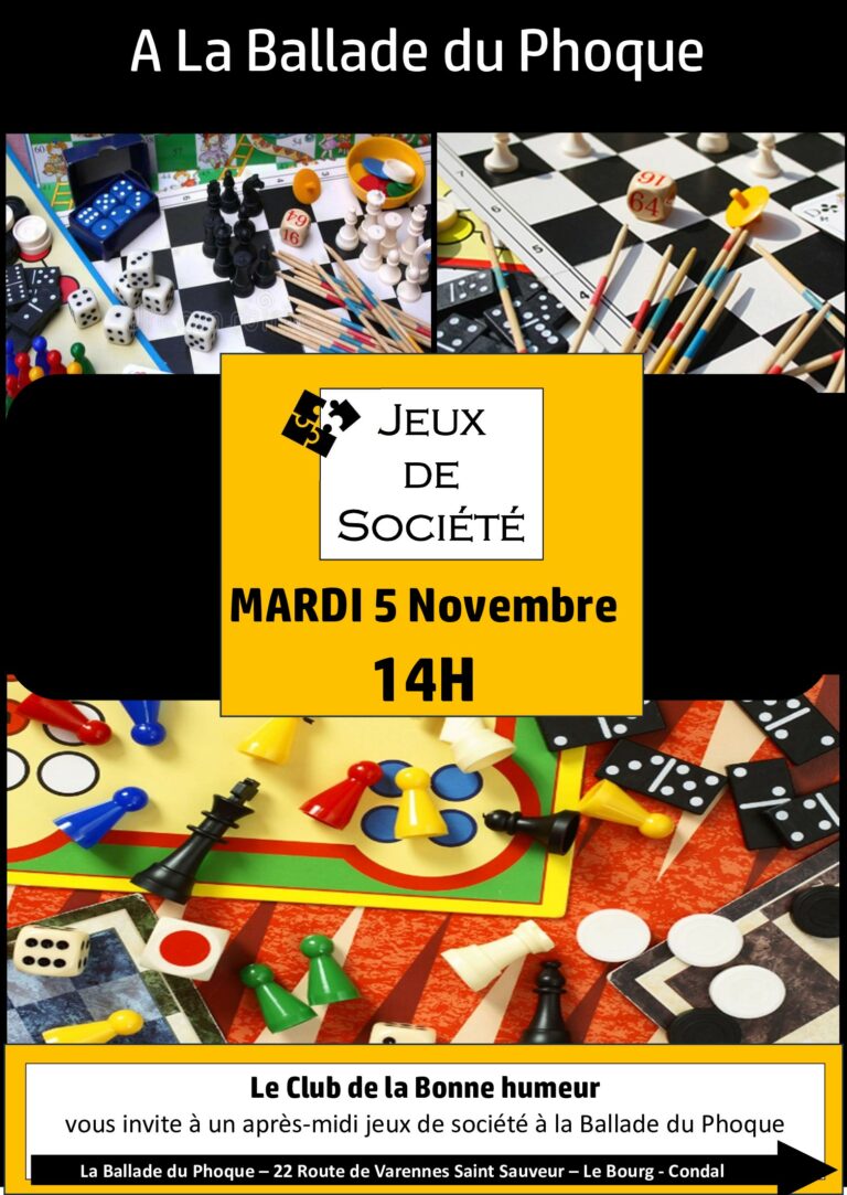 Lire la suite à propos de l’article le mardi 5 novembre à 14h, le club de la bonne humeur vous invite à la Ballade du Phoque pour un après-midi Jeux de Société